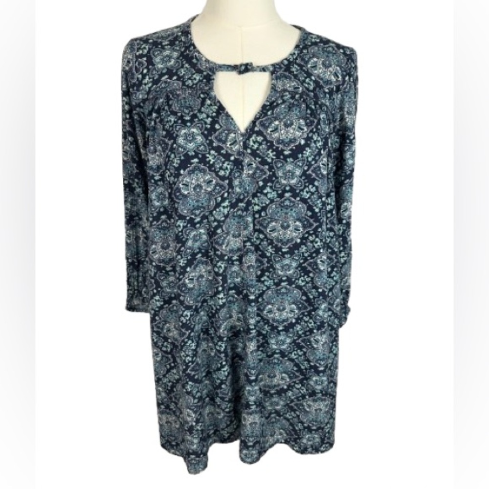 American Eagle Blue Paisley Long Sleeve Mini Shift Dress Size XXS